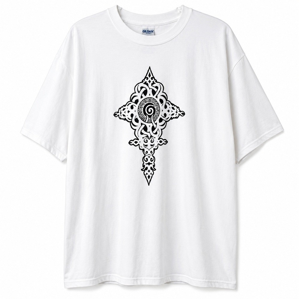 Vintage 90s Gildan Mens XXL White Celtic Cross Graphic T Gothic Grunge Y2K Shirt